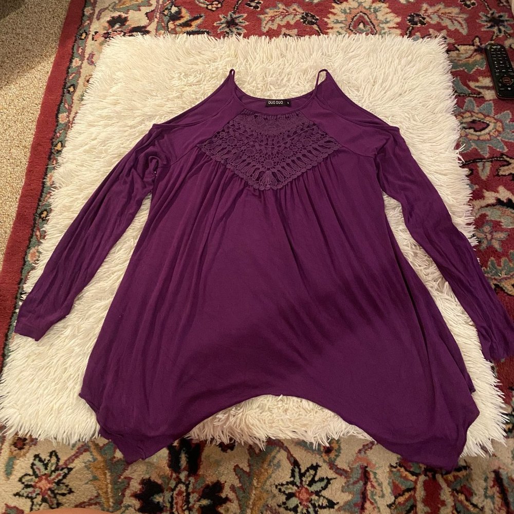 Purple Cold Shoulder Long Sleeve Shirt Size XL